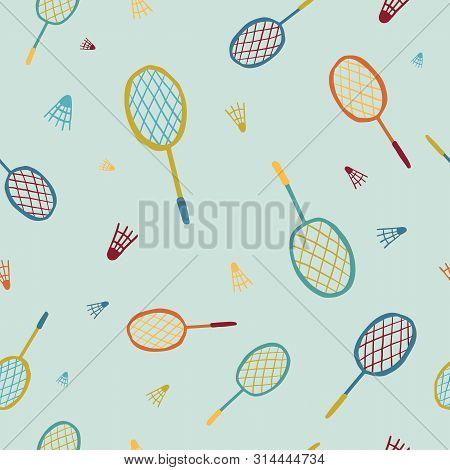 Batminton Seamless Background. Icons Can Be Used For Textile, Web, Card.