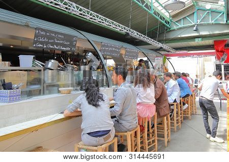 Paris France - May 23, 2019: Unidentified People Visit Marche Des Enfants Rouges Market Paris France