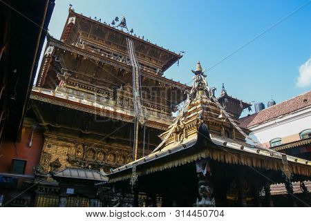Scenic View Of Golden Temple Or Kwal Bahal Temple In Nepali Unique Buddhist Monastery Located On Nor