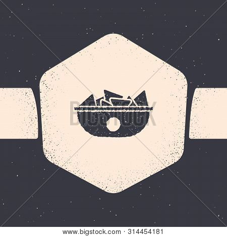 Grunge Nachos In Plate Icon Isolated On Grey Background. Tortilla Chips Or Nachos Tortillas. Traditi