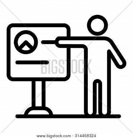 Man Near The Flipchart Icon. Outline Man Near The Flipchart Vector Icon For Web Design Isolated On W