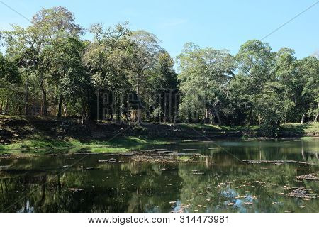 Man-made Lake, The Coast And Bottom Of Which Are Lined With Stone. The Ancient Khmer Reservoir. Bara