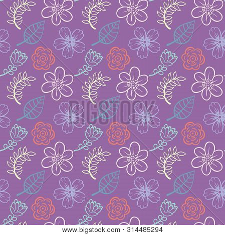Purple Background Floral Leaves Fabric Vector Illustration - Fashion Textile Collections