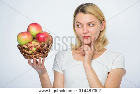 Woman Hold Apples. Baking Apple Pie. Delicious Recipes. Come Up With Idea To Cook. Girl Live Healthy