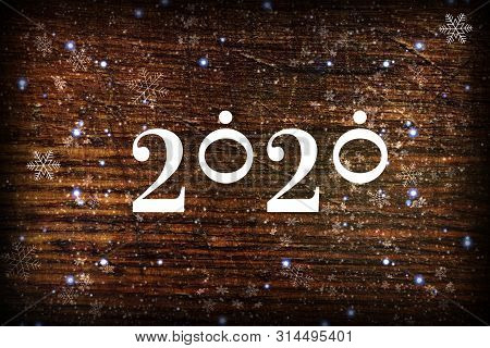 2020. Texture Dark Wood Ilfri 2020.new Year Background. Retro Wooden Table. Rustic Background. White