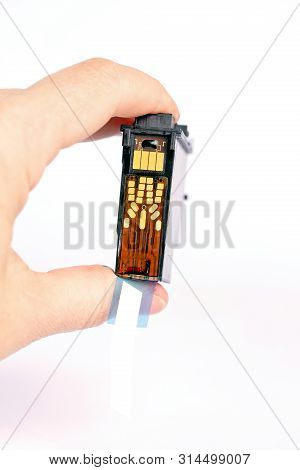 Printhead For Plotter In Female Dirty Hand.