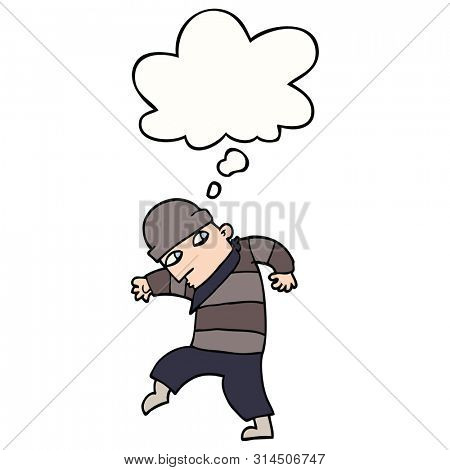 cartoon sneaking thief with thought bubble