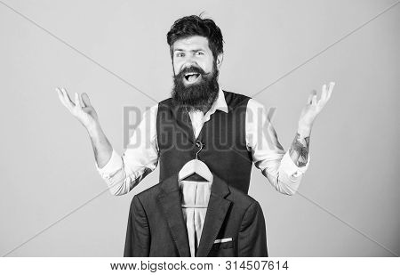Getting Excited About Fashion. Emotional Look Of Bearded Fashion Model. Fashion Designer Helping To 
