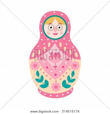 Cute Colorful Nesting Doll With Big Eyes And Traditional Flower Design