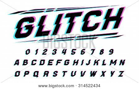 Glitch Font For Posters. Comic Retro Game Alphabet. Vintage Futuristic Typeface, Editable And Layere