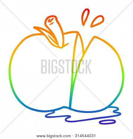 rainbow gradient line drawing of a cartoon sliced apple