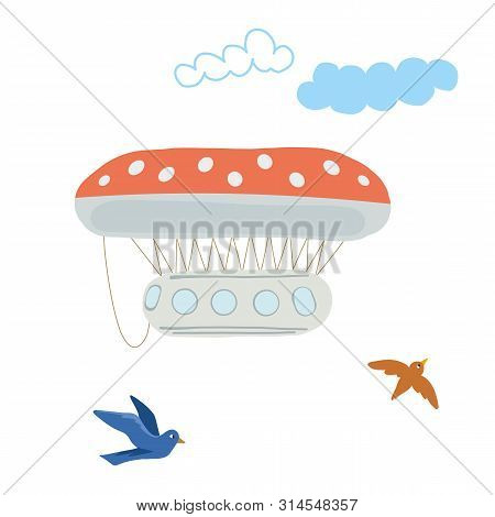 Hotair Balloon Simple Illustration On White Background. Fantasy World Decorative Series.