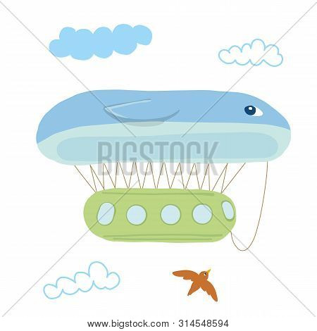 Hotair Balloon Simple Illustration On White Background. Fantasy World Decorative Series.