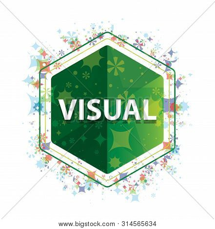 Visual Isolated On Floral Plants Pattern Green Hexagon Button