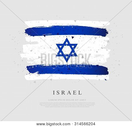 Flag Of Israel. Vector Illustration On A Gray Background. Brush Strokes Drawn By Hand. Independence 