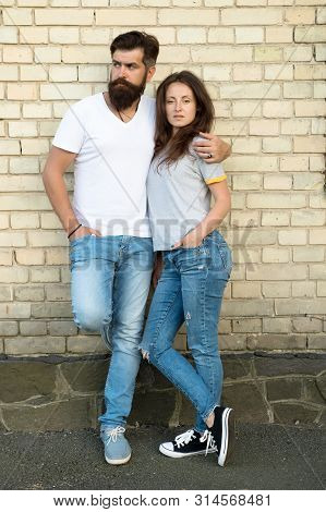 Mutual Romance. Sensual Woman And Bearded Man Enjoying Romance In Relationship. Romantic Couple In L