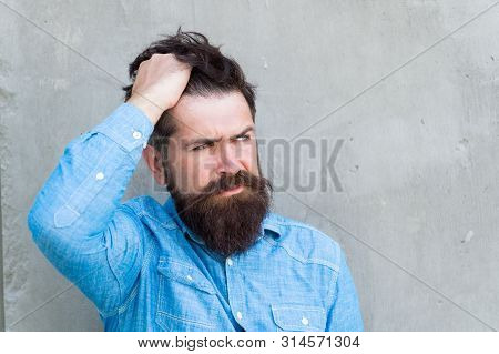 I Have A Problem. Hispter Style. Headache And Overworking. Negative Emotions. Feel Bad. Bearded Man.