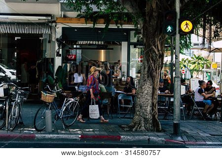 Tel Aviv Israel July 29, 2019 View Of Unknowns Israeli People Walking On Dizengoff Street At Tel Avi