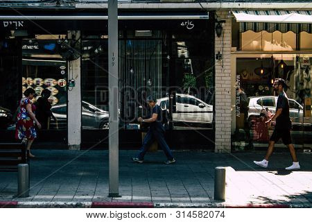 Tel Aviv Israel July 29, 2019 View Of Unknowns Israeli People Walking On Dizengoff Street At Tel Avi
