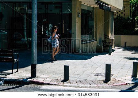 Tel Aviv Israel July 29, 2019 View Of Unknowns Israeli People Walking On Dizengoff Street At Tel Avi