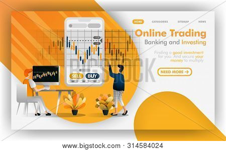 Forex Online Trading, Banking, Investment Vector Illustration Concept, People Determine Investment. 