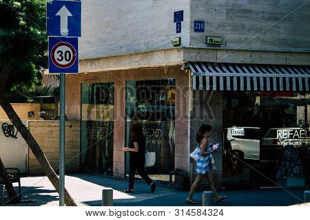 Tel Aviv Israel July 29, 2019 View Of Unknowns Israeli People Walking On Dizengoff Street At Tel Avi