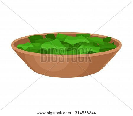 Brown Bowl With Algae. Vector Illustration On White Background.