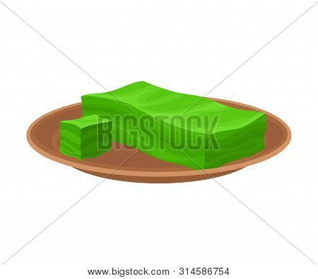 Green Rectangular Piece Of Pressed Algae. Vector Illustration On White Background.
