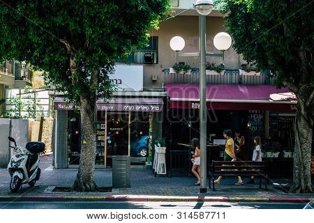 Tel Aviv Israel July 29, 2019 View Of Unknowns Israeli People Walking On Dizengoff Street At Tel Avi
