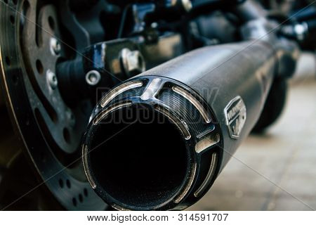 Tel Aviv Israel July 29, 2019 View Of A Harley Davidson Screamin Eagle 110 Parked In The Street In T