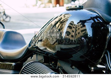 Tel Aviv Israel July 29, 2019 View Of A Harley Davidson Screamin Eagle 110 Parked In The Street In T