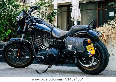 Tel Aviv Israel July 29, 2019 View Of A Harley Davidson Screamin Eagle 110 Parked In The Street In T