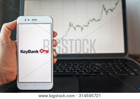 Saint Petersburg, Russia - June 25, 2019: Keybank Company Logo On The Smartphone Screen.