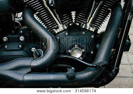 Tel Aviv Israel July 29, 2019 View Of A Harley Davidson Screamin Eagle 110 Parked In The Street In T