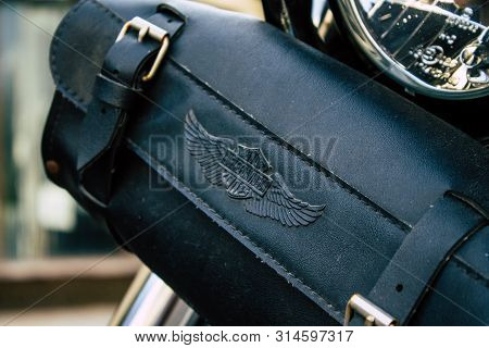 Tel Aviv Israel July 29, 2019 View Of A Harley Davidson Screamin Eagle 110 Parked In The Street In T