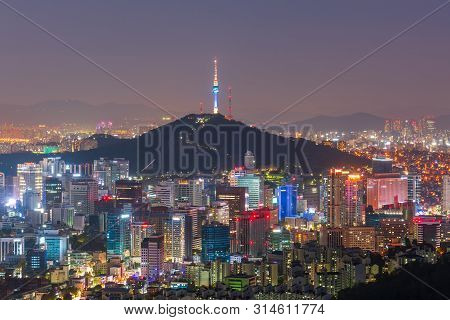 Aerial View Of Seoul City At Night,south Korea.