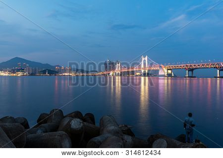 Gwangan Bridge And Haeundae In Busan City,south Korea.