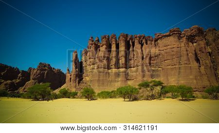 Panorama Inside Canyon Aka Guelta D'archei In East Ennedi, Chad