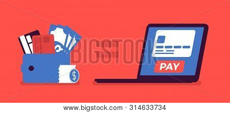 Online Payment Purchasing Service. Mobile Money Wallet, Customer Bank Or Credit Card Account, Comput
