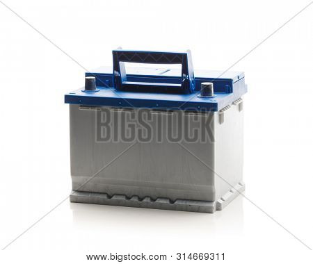 new lead-acid automotive electric battery, isolated on white
