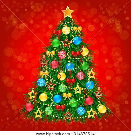 Christmas Tree Decoration Vector Background Illustration Card