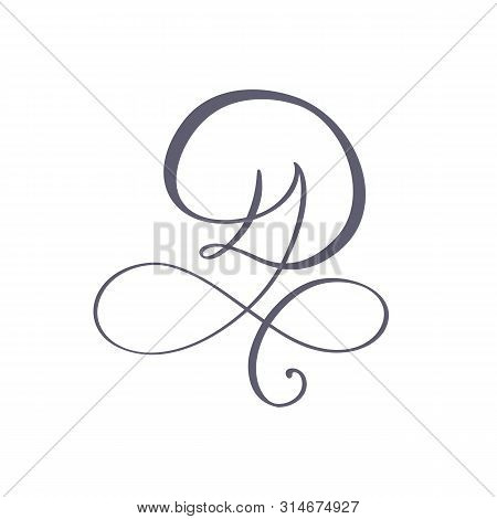 Vector Hand Drawn Calligraphic Floral D Monogram Or Logo. Uppercase Hand Lettering Letter D With Swi