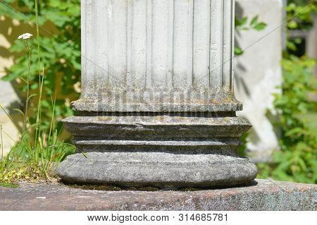 Ancient Marble Column Socle On Granite Basement