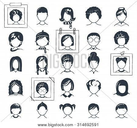 Set Of Avatar Or User Icons. Vector Illustration. Silhouettes Man And Woman. Adult, Youth And Child 