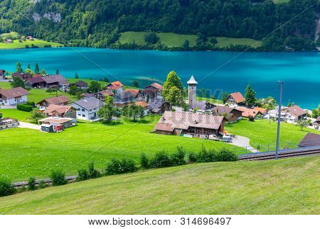 Lungern Old Medieval Village In The Swiss Alps.