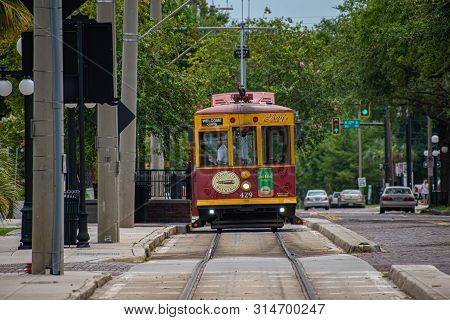 Tampa Bay, Florida. July 12, 2019  . Background Cobblestone Streets At Ybor City 2