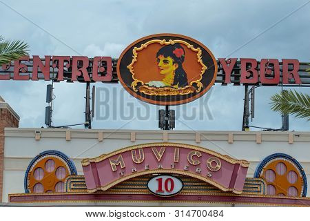 Tampa Bay, Florida. July 12, 2019 Vintage Centro Ybor Sign At Historic District 1