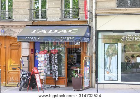 Paris France - May 23, 2019: Tabac Kiosk Local Shop In Paris France