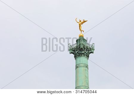 Paris France - May 23, 2019: Bastille Square Genie De La Liberte Statue Monument Paris France