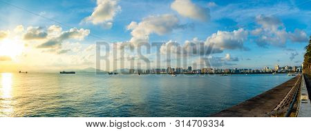 Sanya Town Evening Cityscape, View From Phoenix Island On Hainan Island In China